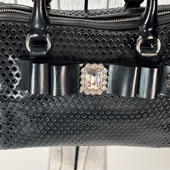 My Flat in London Brighton Alexia Satchel Black Leather Rhinestone - Picture 5 of 16